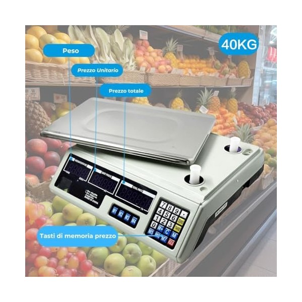 MOKEKA Balance électronique professionnelle de bureau 40 kg avec écran LCD et plat en acier inoxydable, idéale pour la nourri