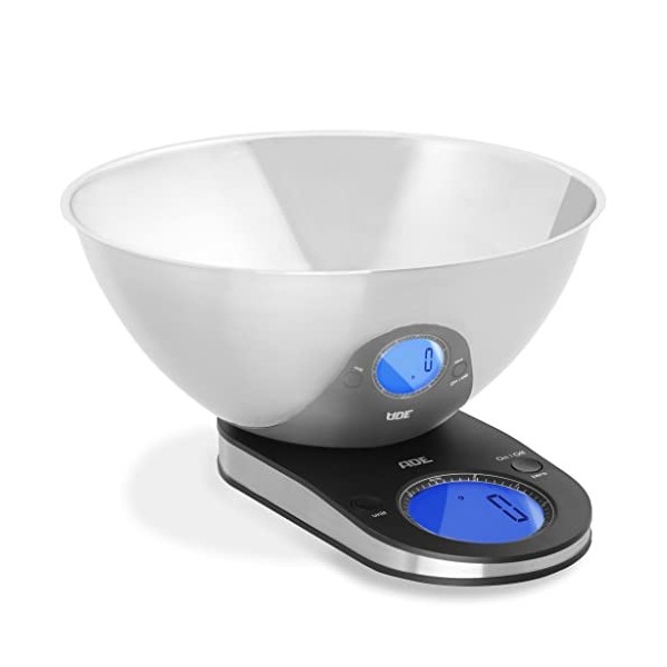 ADE Balance de cuisine numérique Tosca | Avec bol amovible en acier inoxydable | Capacité de charge de 5 kg | Argent