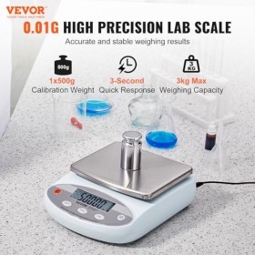 VEVOR Balance Analytique Numérique 3000 g x 0,01 g, Balance de Laboratoire de Haute Précision avec 13 Unités de Conversion, B