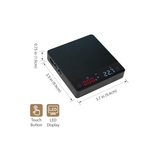 MiiCoffee Nano Pro Balance à café avec minuterie, tare automatique, boîtier en aluminium, capteur tactile et coque en silicon