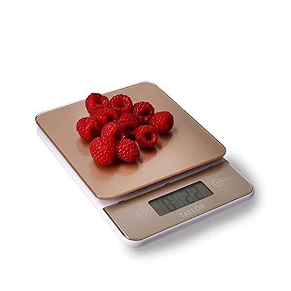 Taylor Balances de Cuisine Numériques en Verre, Balances de Pesée Compacte Élégantes avec Précision et Fonction Tare, Rose Or