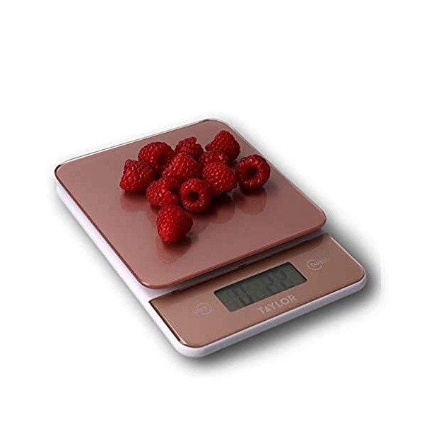 Taylor Balances de Cuisine Numériques en Verre, Balances de Pesée Compacte Élégantes avec Précision et Fonction Tare, Rose Or