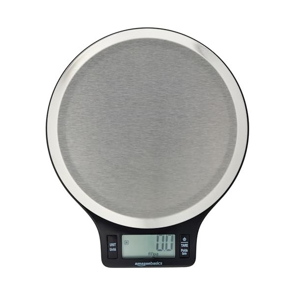 Amazon Basics Balance de cuisine numérique, sans bisphénol A, en acier inoxydable avec affichage LCD piles fournies , Noir