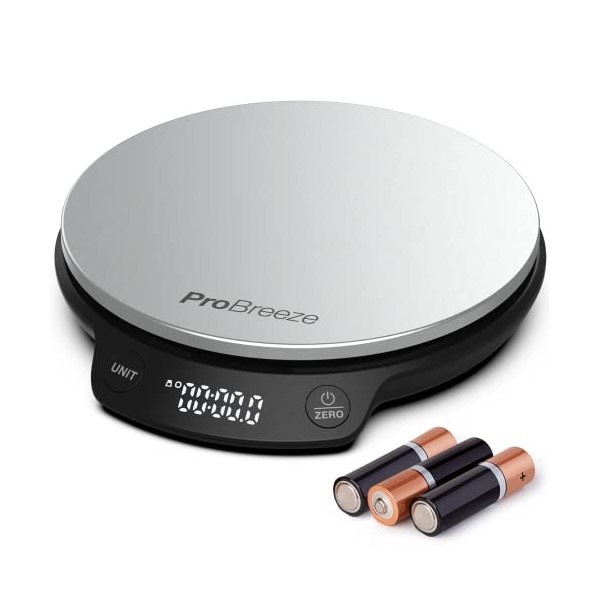 Pro Breeze Balance de Cuisine Numérique Ronde en acier inoxydable, Cuisine et pâtisserie, Mesure haute précision Aliments & L