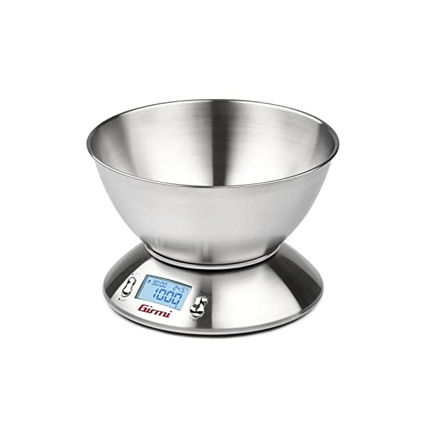 Girmi PS85 Échelle de Poids Électronique de Cuisine, 1 g - 5 kg, Température Environnement, Tare, Minuteur, Acier INOX