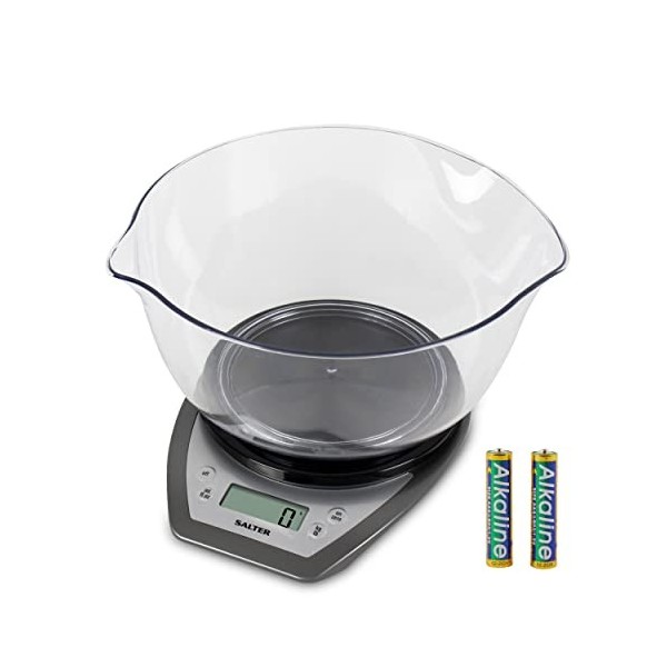 Salter 1024 SVDR14 Balance de Cuisine Électronique avec Bol 2 Litres, Balance Numérique Pèse Aliments, Affichage Facile à Lir