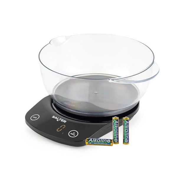 Salter 1024 SVDR14 Balance de Cuisine Électronique avec Bol 2 Litres, Balance Numérique Pèse Aliments, Affichage Facile à Lir