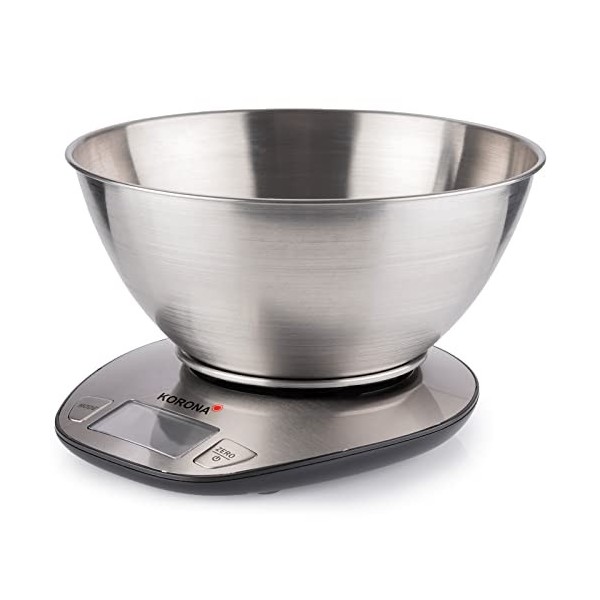 Korona 75880 balance de cuisine Mila | capacité 5 kg, graduation 1 g | écran LCD facile à lire | grand bol en acier inoxydabl