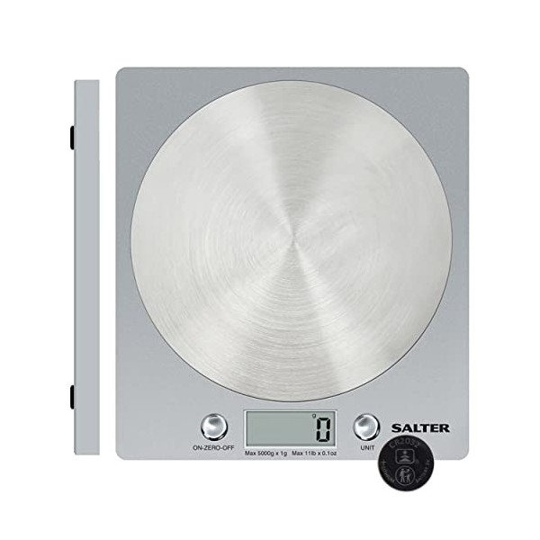 Salter 1036 WHSSDR Disc Balance de Cuisine Électronique, Balance Numérique avec Plateforme de Disque en Acier Inoxydable, Fon
