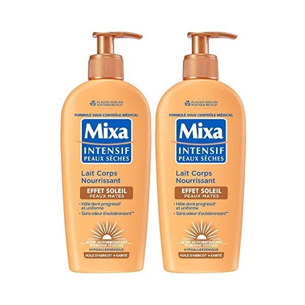 Mixa Intensif Peaux Sèches - Lait Corps Nourrissant Effet Soleil - Autobronzant - Hâle Doré Naturel Progressif et Uniforme - 