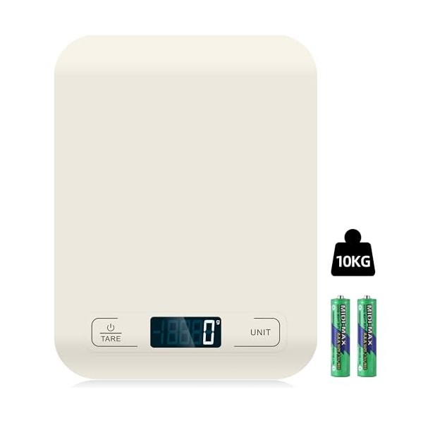 Balance de cuisine numérique - 10 kg - Avec écran LCD et fonction tare - Pour la cuisson et la cuisson - Mesure des ingrédien