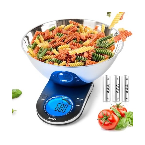 Duronic KS5000 Balance de cuisine | Capacité de 5 kg | Bol inclus | Large écran rétroéclairé | Fonction d’ajout de poids | Pr