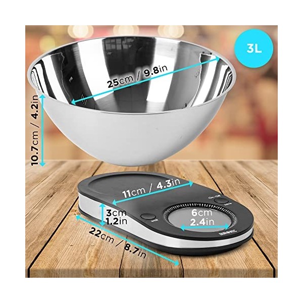 Duronic KS5000 Balance de cuisine | Capacité de 5 kg | Bol inclus | Large écran rétroéclairé | Fonction d’ajout de poids | Pr