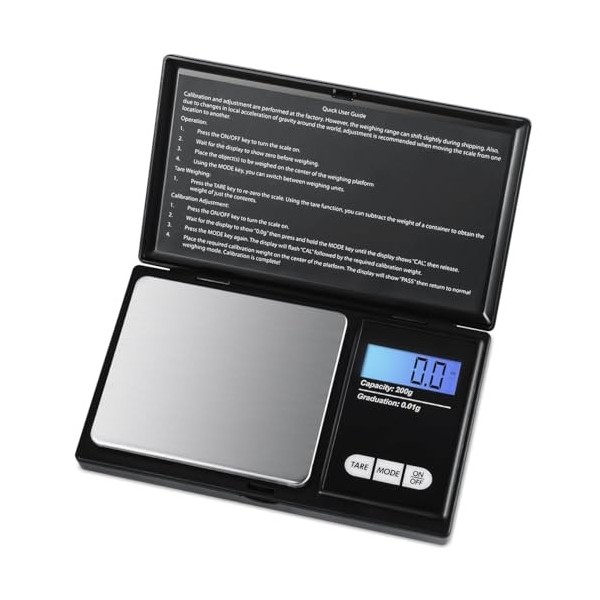 AMIR Balance de Precision 0.01g, 200g/0.01g, Balance de Poche avec Écran LCD, Petite Balance de Bijoux, Balance de Cuisine, B