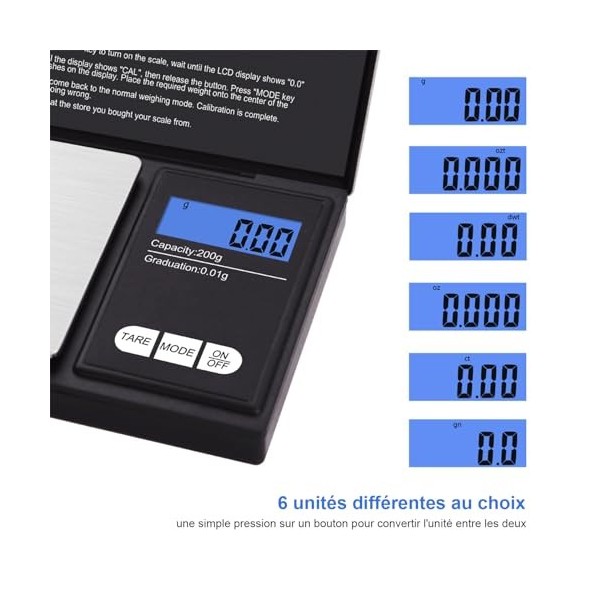 UNIWEIGH Balance à Grammes,200 gx0.01g 0.001 oz Balance digitale de poche,Balance électronique intelligente,Mini balance por
