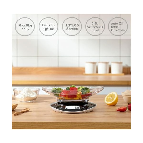 SENSSUN Balances de cuisine numériques Balances électroniques pour aliments avec grand écran LCD noir 
