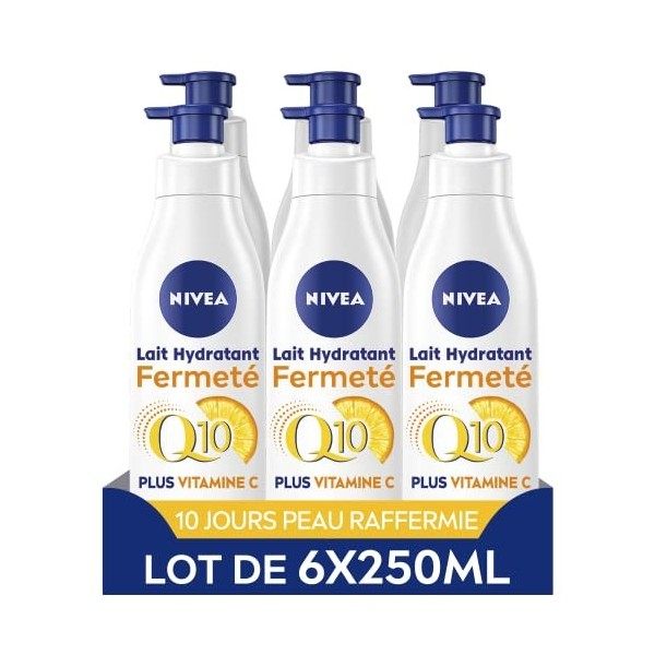 NIVEA Lait Hydratant Corps Fermeté Q10 + Vitamine C Peaux Normales 1 x 250 ml , Lait corps enrichi en Co-Enzyme Q10 & Vitami