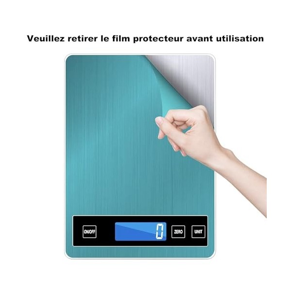 Balance de cuisine numérique 15 kg avec écran LCD + acier inoxydable + verre trempé - Précision jusquà 1 g - g/kg/lb:oz/ml/f