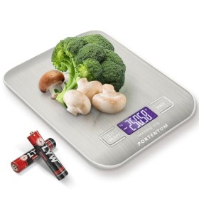PORTENTUM Balance de Cuisine Électronique de Haute Précision 5000g/1g avec Écran LCD Rétroéclairé, 6 Unités et Fonction Tare 