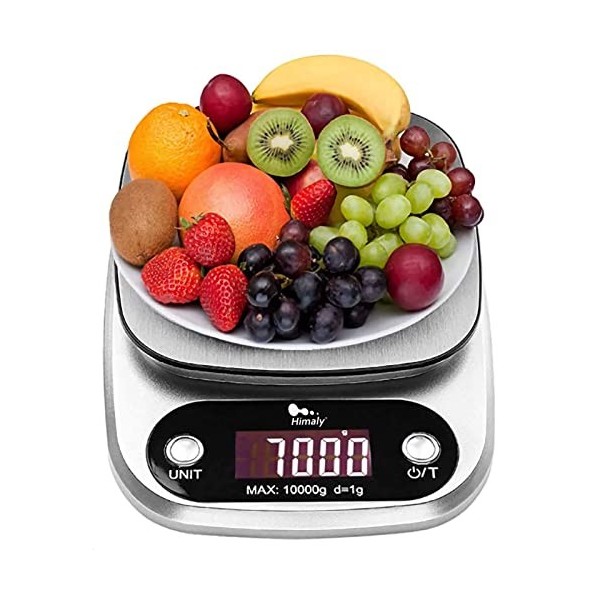 Balance de cuisine numérique de 10 kg avec fonction tare et arrêt automatique en acier inoxydable de qualité supérieure pour 