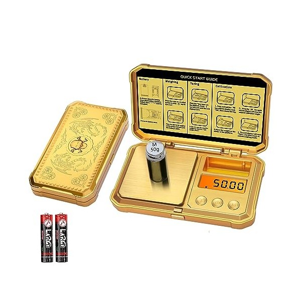 GRAM PRES Balance numérique de poche 300g x 0.01g Précision， Petite Mini Balance en Or de Haute Précision Poids Numérique Gra