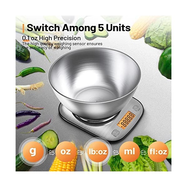GRAM PRES Balance de cuisine digitale Poids Grammes et Oz Avec IPX6 Waterproof，Balance de cuisine numérique professionnelle e