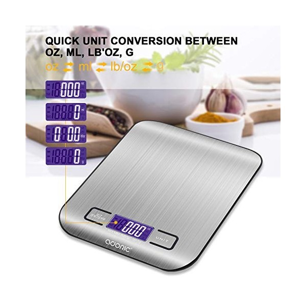 ADORIC Balance Cuisine Electronique Balance de Précision - Balance numérique de Cuisine de Haute Précision, Acier Inoxydable 