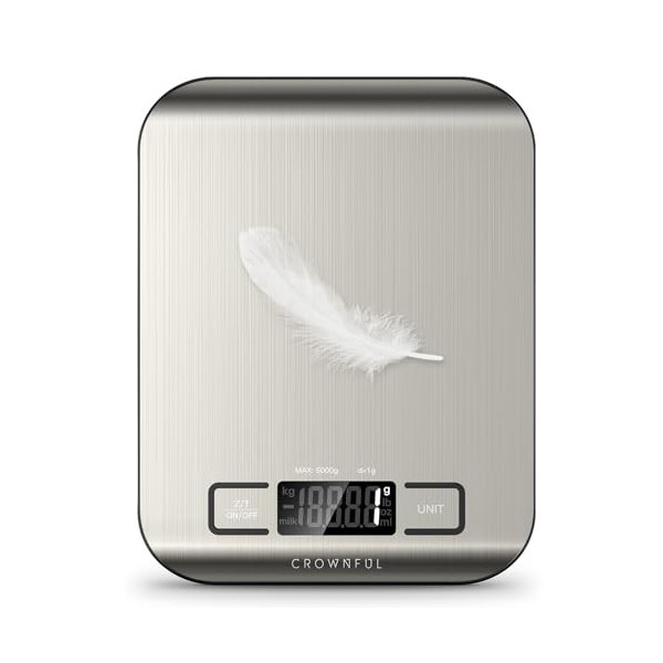 CROWNFUL Balance de cuisine, Balance de haute précision en acier inoxydable, Capacité de 5 kg, Balance numérique de Cuisine a