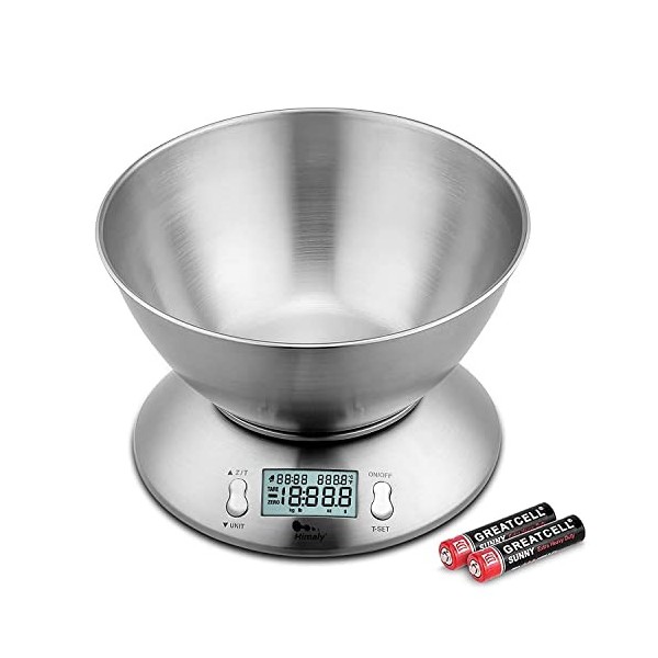 himaly Balance Cuisine Numérique, Balance de Précision pour Cuisine, Fonction Tare et Minuterie, en Acier Inoxydable, Tactile