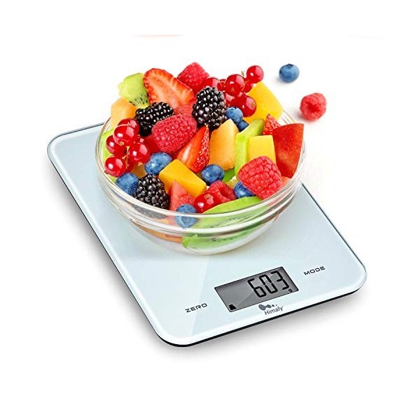 himaly Balance Cuisine Numérique, Balance de Précision pour Cuisine, Fonction Tare et Minuterie, en Acier Inoxydable, Tactile