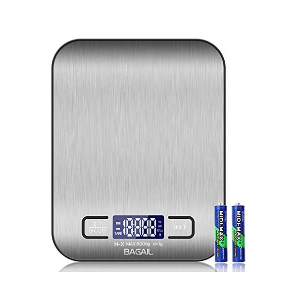 BAGAIL BASICS Balance de cuisine numérique en acier inoxydable de qualité supérieure, poids en grammes et oz pour la pâtisser
