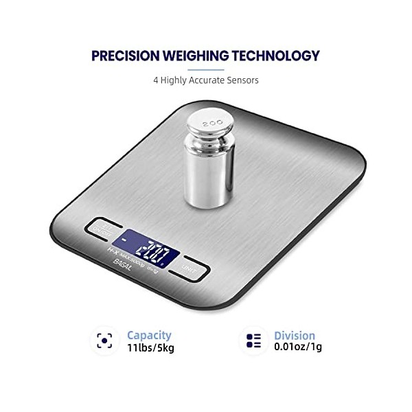BAGAIL BASICS Balance de cuisine numérique en acier inoxydable de qualité supérieure, poids en grammes et oz pour la pâtisser
