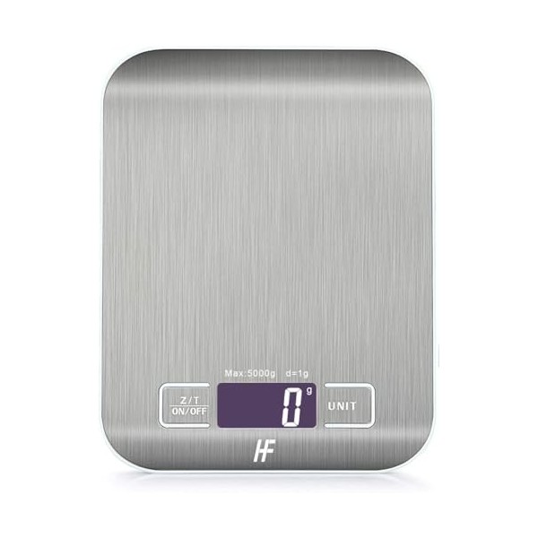 HomeFashion Balance de Cuisine Électronique de Haute Précision 5000g/1g avec Écran LCD Rétroéclairé, 6 Unités et Fonction Tar