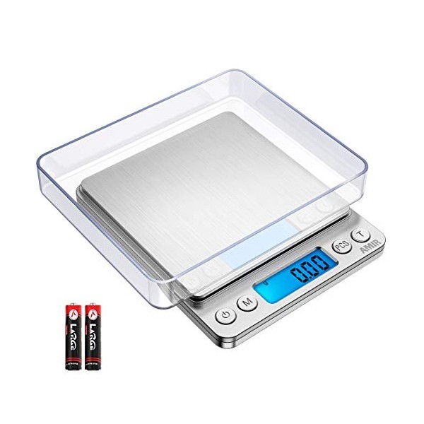AMIR Balances de Précision 0,01 g, Balances Numériques 500 g / 0,01 g, Balances de Poche, Balances pour Bijoux avec Fonction