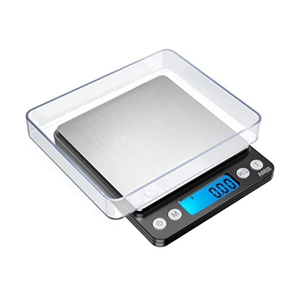 AMIR Balances de Précision 0,01 g, Balances Numériques 500 g / 0,01 g, Balances de Poche, Balances pour Bijoux avec Fonction 