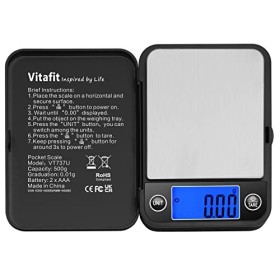 Vitafit Balance de Precision 500g/0.01g, Balance de Poche Électronique avec Écran LCD, Balance digitale en grammes, Balance d