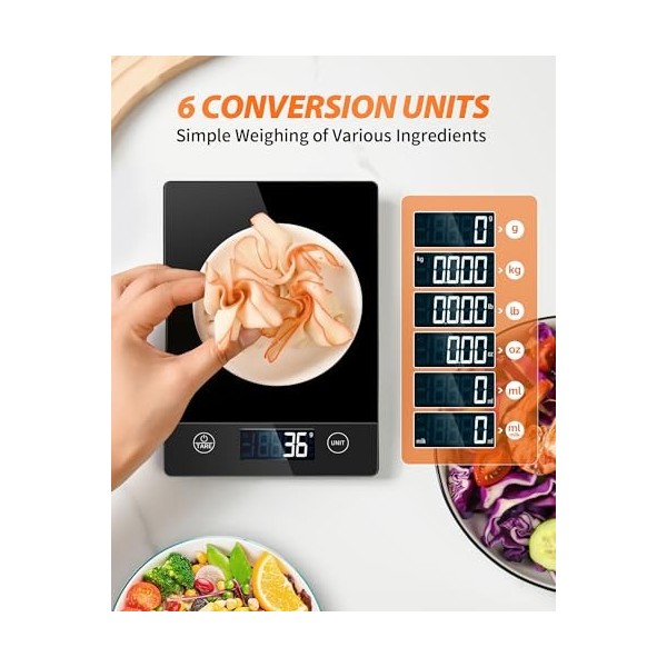 Balance de Cuisine Precision Numérique, Balance de Cuisson électronique de Alimentaire Multifonctionnel, 10kg/22lb, 6 Unités