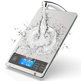 NBPOWER Balance de cuisine, numérique, 10 kg, en acier inoxydable et verre trempé, avec grande surface de pesage, précision d
