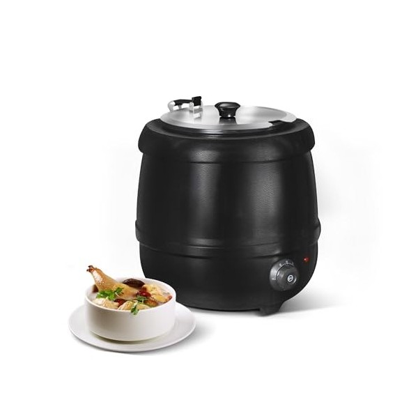HAKKA Chauffe-soupe et bouilloire électrique de grande capacité 10 L en acier inoxydable avec couvercle à charnière et pot am