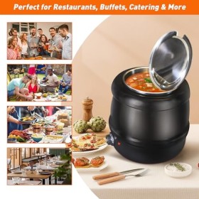 HAKKA Chauffe-soupe et bouilloire électrique de grande capacité 10 L en acier inoxydable avec couvercle à charnière et pot am