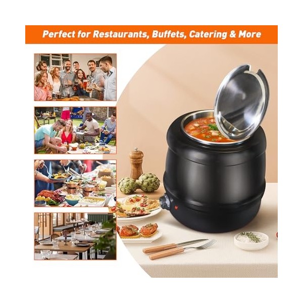 HAKKA Chauffe-soupe et bouilloire électrique de grande capacité 10 L en acier inoxydable avec couvercle à charnière et pot am