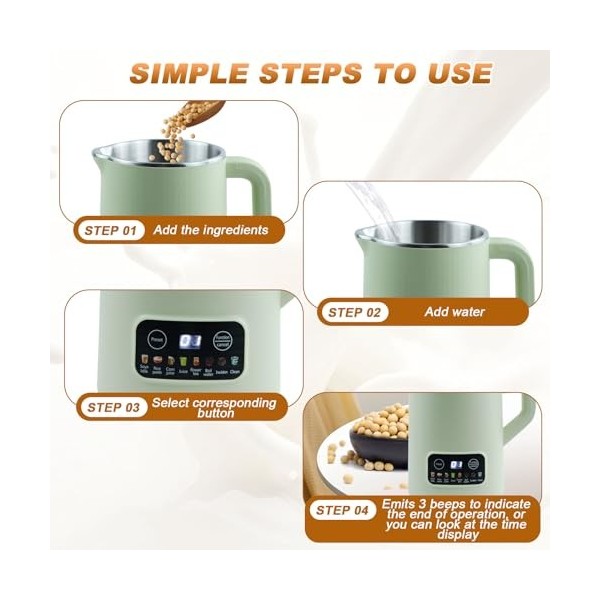 Machine à lait de soja, 600 ml, machine à lait de soja multifonction avec 10 lames puissantes, machine à lait davoine, fabri