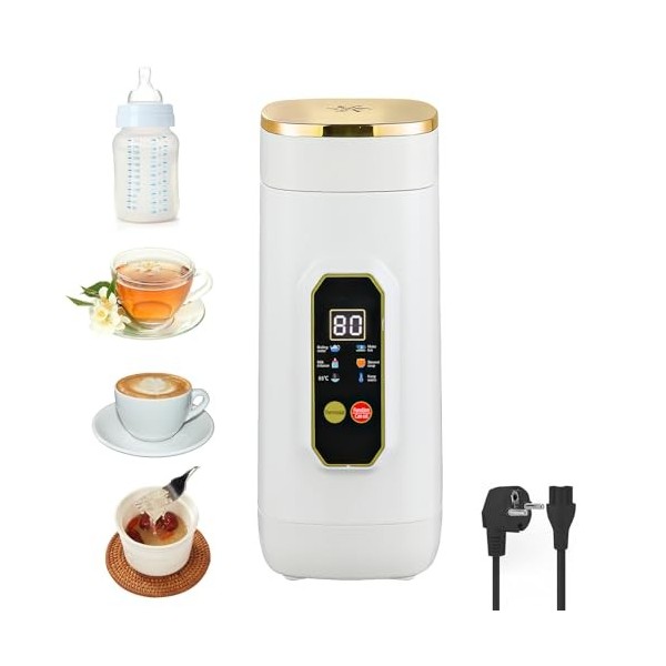 Bouilloire de Voyage Petite, 450ml Mini Bouilloire avec 6 Réglages de Température Indicateur de Température LED en Temps Réel