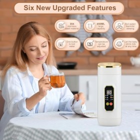 Bouilloire de Voyage Petite, 450ml Mini Bouilloire avec 6 Réglages de Température Indicateur de Température LED en Temps Réel