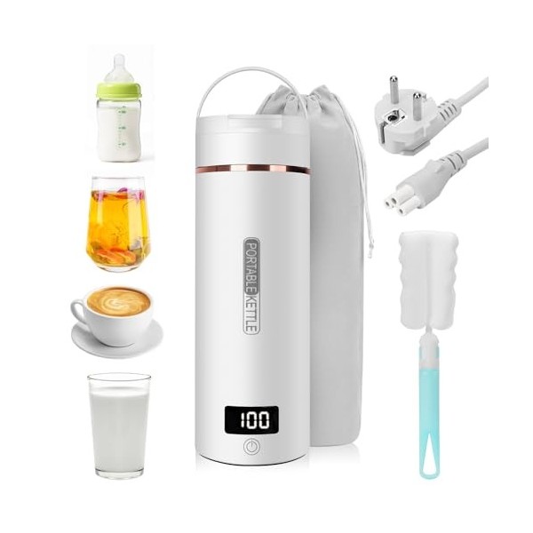 Mini Bouilloire Electrique de Voyage, 400ML Bouilloire Portable de Voyage Avec 6 Réglages de Température, chauffage automatiq