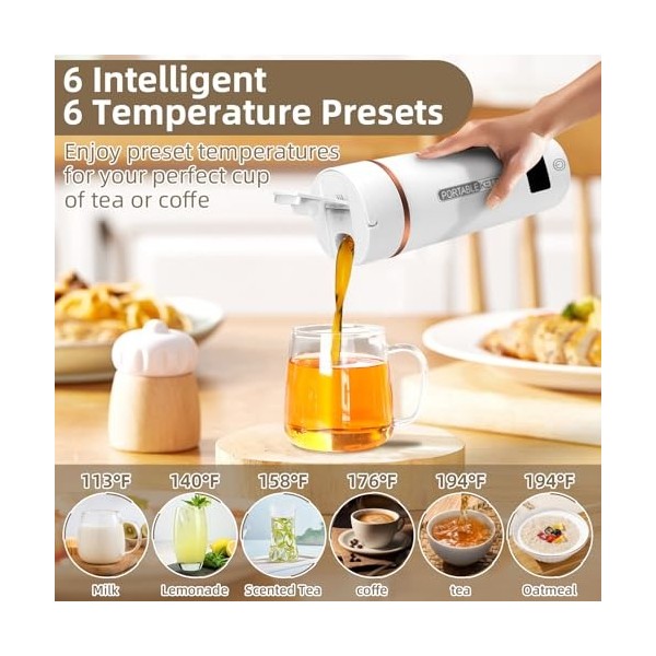Mini Bouilloire Electrique de Voyage, 400ML Bouilloire Portable de Voyage Avec 6 Réglages de Température, chauffage automatiq