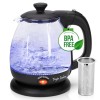 Taylor Swoden Bouilloire en verre 1 litre, 2200 W, bouilloire électrique avec éclairage LED, sans BPA, fonction maintien au c