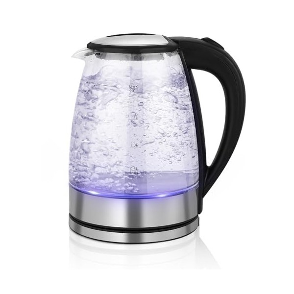 Bouilloire en verre 2 litres,Bouilloire en verre éclairée par LED,2300W,chauffage rapide,sans BPA,Éclairage interne,arrêt aut