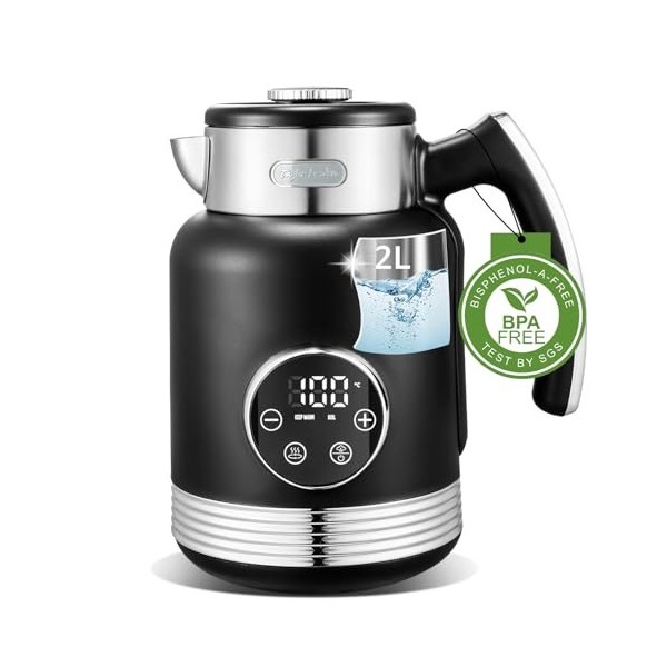 Taylor Swoden Asher Pro - Bouilloire électrique noire, Écran numérique digital,2 L,Intérieur inox,Température Réglable 40℃ à 