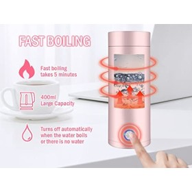 Hitopin Bouilloire de voyage de 400 ml, mini bouilloire électrique de voyage, à arrêt automatique, avec 2 autocollants et 1 b